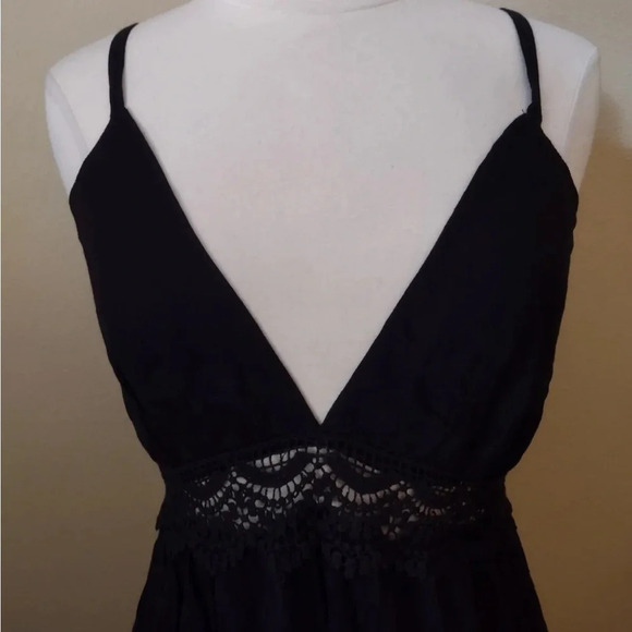 - Black Boheme Maxi Dress Adjustable Spaghetti Straps Lace Detail Size L - Picture 3 of 11